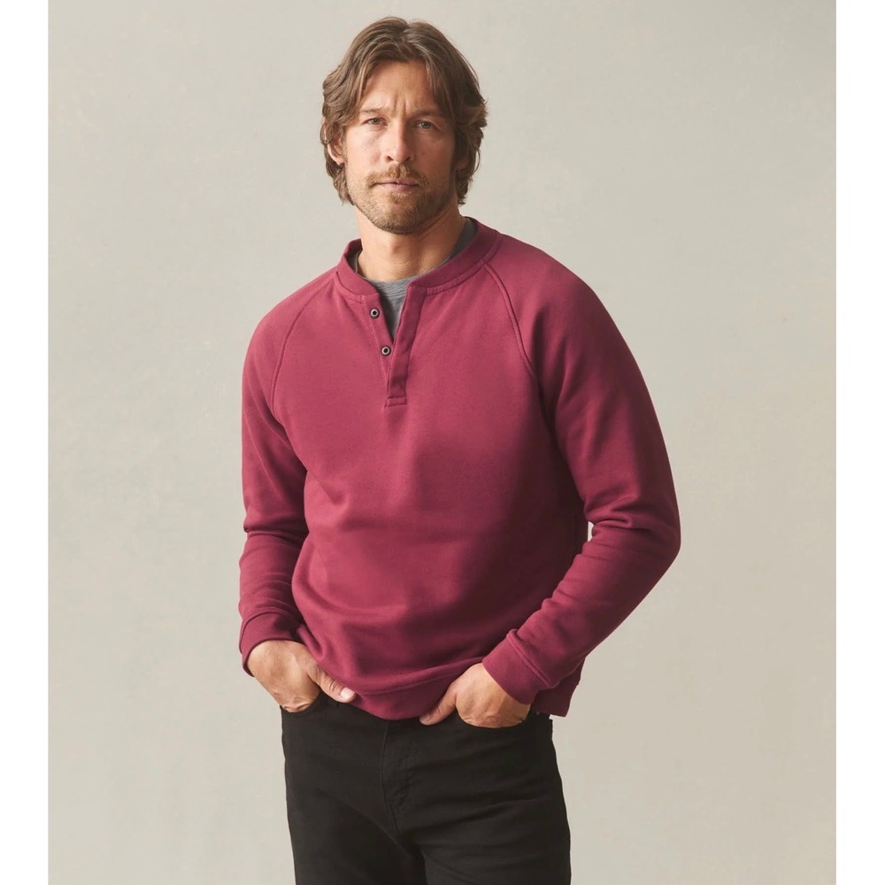 NWOT American Giant Men Midweight Snap‎ Henley Pullover Sweatshirt L Burgundy
